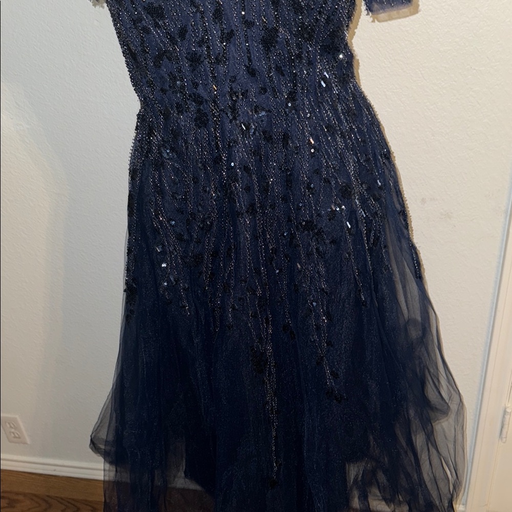Mac Duggal Midnight Blue Sequin Midi Dress - Picture 3 of 7